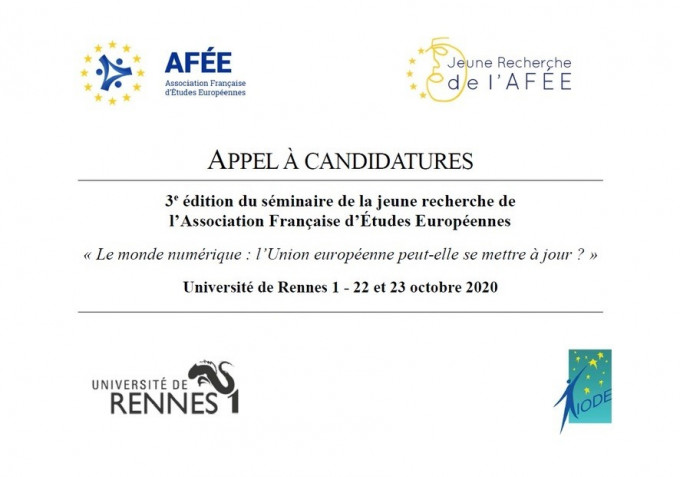 UnivdroitEurope's tweet photo. [Appel à communication] DL : 20/07 | Le monde numérique : l’Union européenne peut-elle se mettre à jour ? 3e édition du séminaire de la jeune recherche de l’AFÉE, Rennes, 22 et 23 octobre 2020. @AFEE_Asso @UnivRennes1 https://t.co/BTiOdPnrY2 https://t.co/4i0sF1SNUy