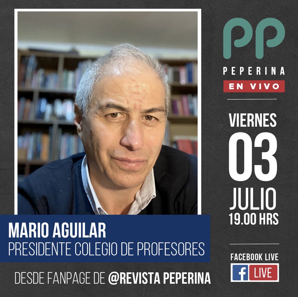RevistaPeperina's tweet photo. Hoy, a las 19.00 hrs entrevista con @AguilarMario través de Facebook Live!  No se lo pierdan! 

Los esperamos! 

#profesor #entrevistapeperina #presidentecolegioprofesores #educación #prefesores #valledecolchagua #revistapeperina https://t.co/XdqH6sYOoZ