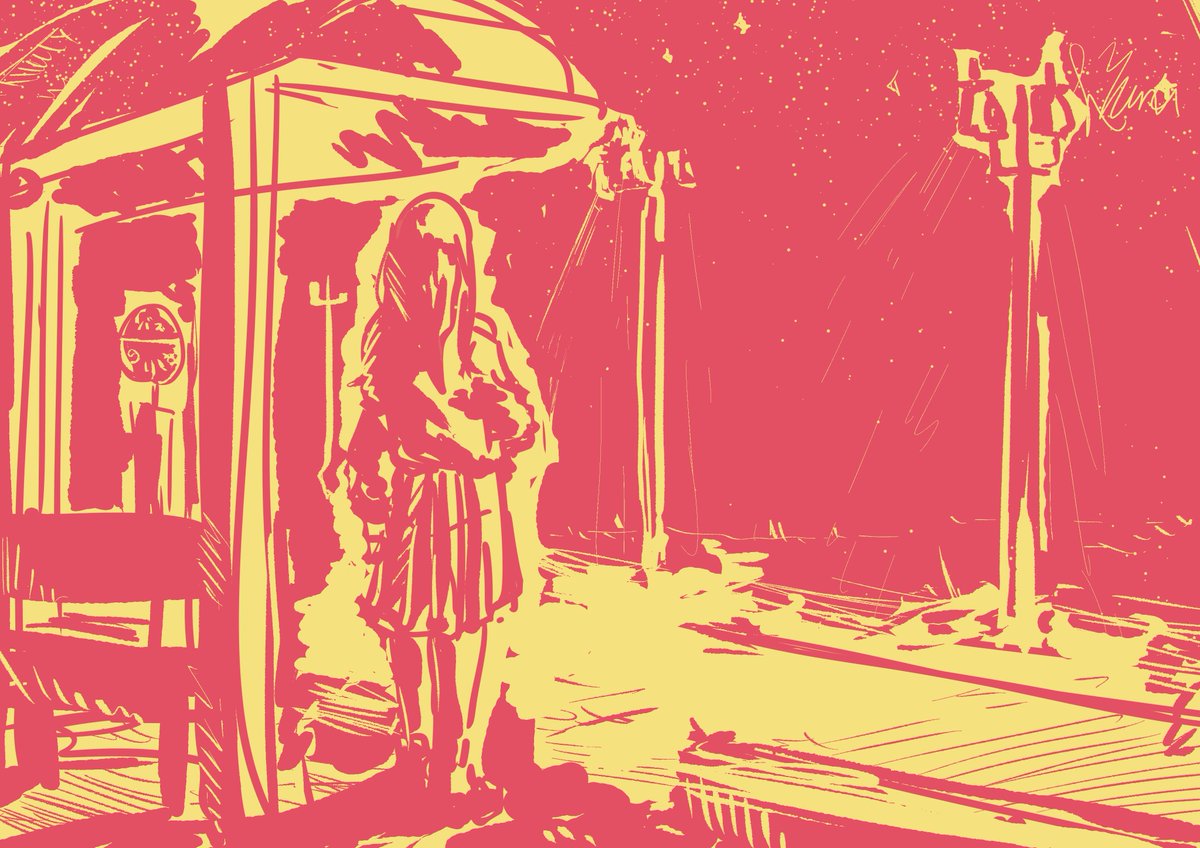 hy_3d0331's tweet image. 『 バス停 』

#よくゆうよ部 #2color #night 
#絵描きさんと繋がりたい