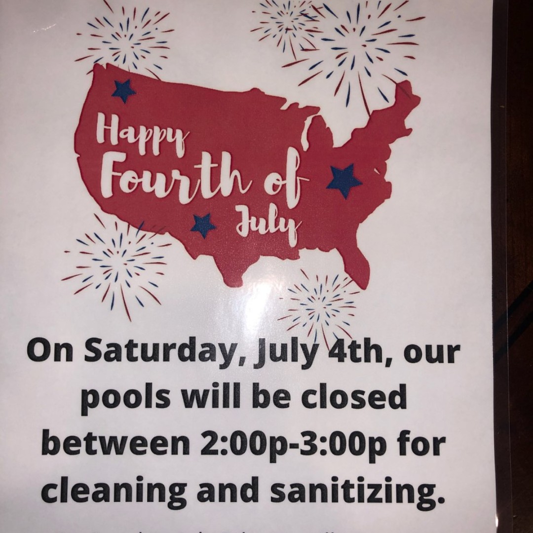 Greyinv's tweet image. Reminder! Pool hours will be adjusted on Saturday, July 4th. The pools will be closed from 2:00p-3:00p for cleaning! #greystoneatinverness #poolhours #rampartnersllc #smartMove #smartLife