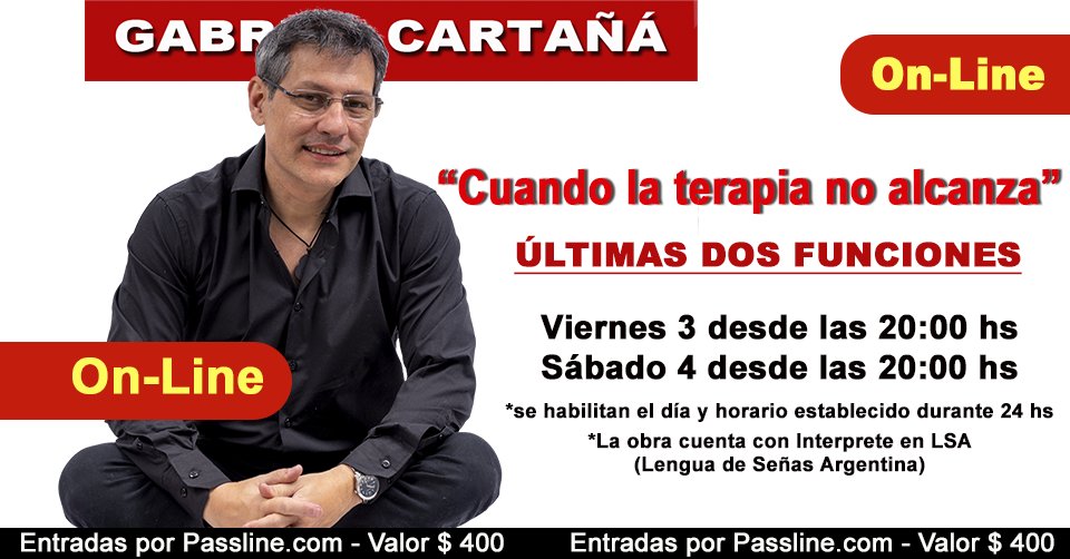 HOY Y MAÑANA - ÚLTIMAS DOS FUNCIONES
Viernes 3 passline.com/eventos/cuando…
Sábado 4  passline.com/eventos/cuando…
<a href="/GabrielCartana/">Lic. Gabriel cartaña</a> <a href="/alemaglietti/">Alejandra Maglietti</a> <a href="/Edi_hermida/">Edith Hermida</a> <a href="/BenditaOk/">Bendita</a> @Bien_Levantado <a href="/elbetocasella/">Beto  Casella</a> <a href="/OndaBetoOK/">Onda Beto</a>