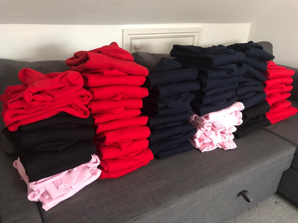 mps_pta's tweet photo. Yr 6 parents look what’s arrived! All ready to be distributed. Thank you Justine mum of Zev for organising. PTA have part funded in lieu of being able to help organise an event, we are looking forward to spotting them being worn out and about ♥️ @marlboroughpri @MPS_2019 https://t.co/eAxcqOxg6m