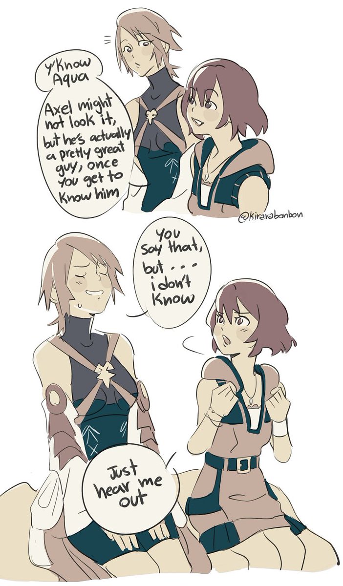 Kairi trying to fix Aqua's image of Axel but only end up making it worse 