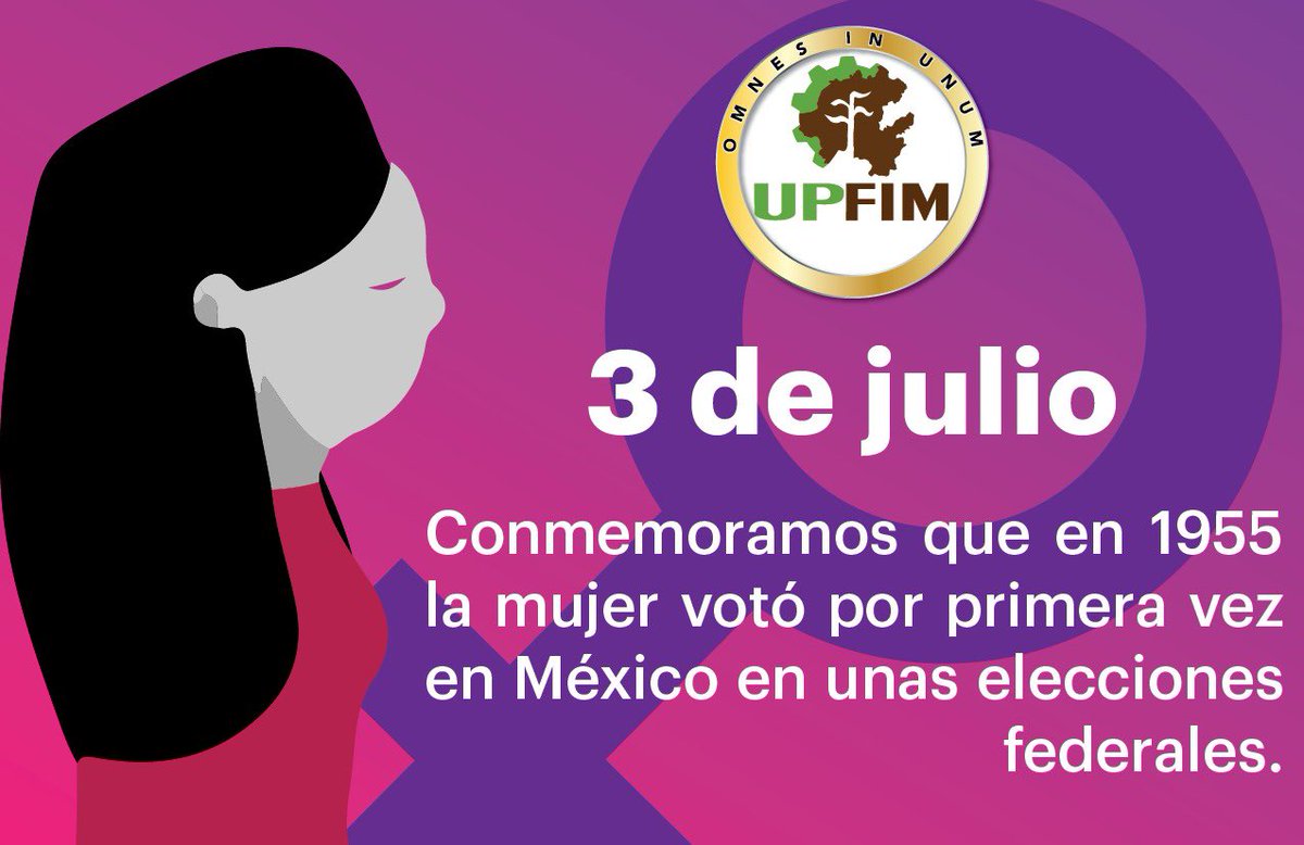 UPFIM_Oficial's tweet photo. Hoy conmemoramos 65 años del voto de la mujer en México. A partir del 3 de julio de 1955, las mujeres participan en igualdad de condición, con el derecho de votar y ser votadas. 

#Agenda2030
#ODS5-IGUALDAD DE GÉNERO https://t.co/rJE1JwlH82
