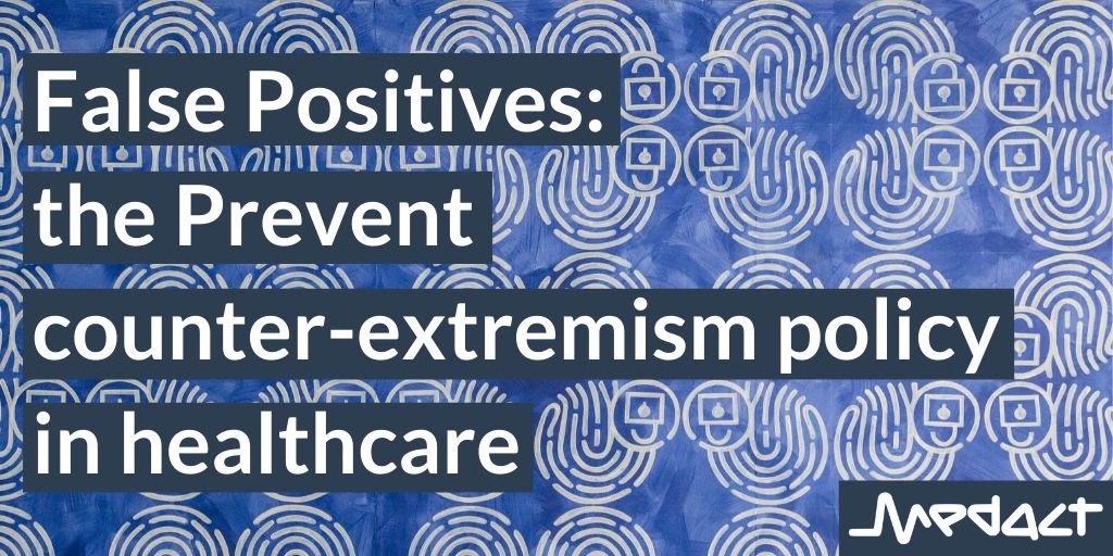 Some key findings from our new report on the Prevent duty - a thread. Firstly, you can find the report & a few key findings here. Thanks  @khandossos&  @The_Showroom_ for the image  https://www.medact.org/2020/resources/reports/false-positives-the-prevent-counter-extremism-policy-in-healthcare/