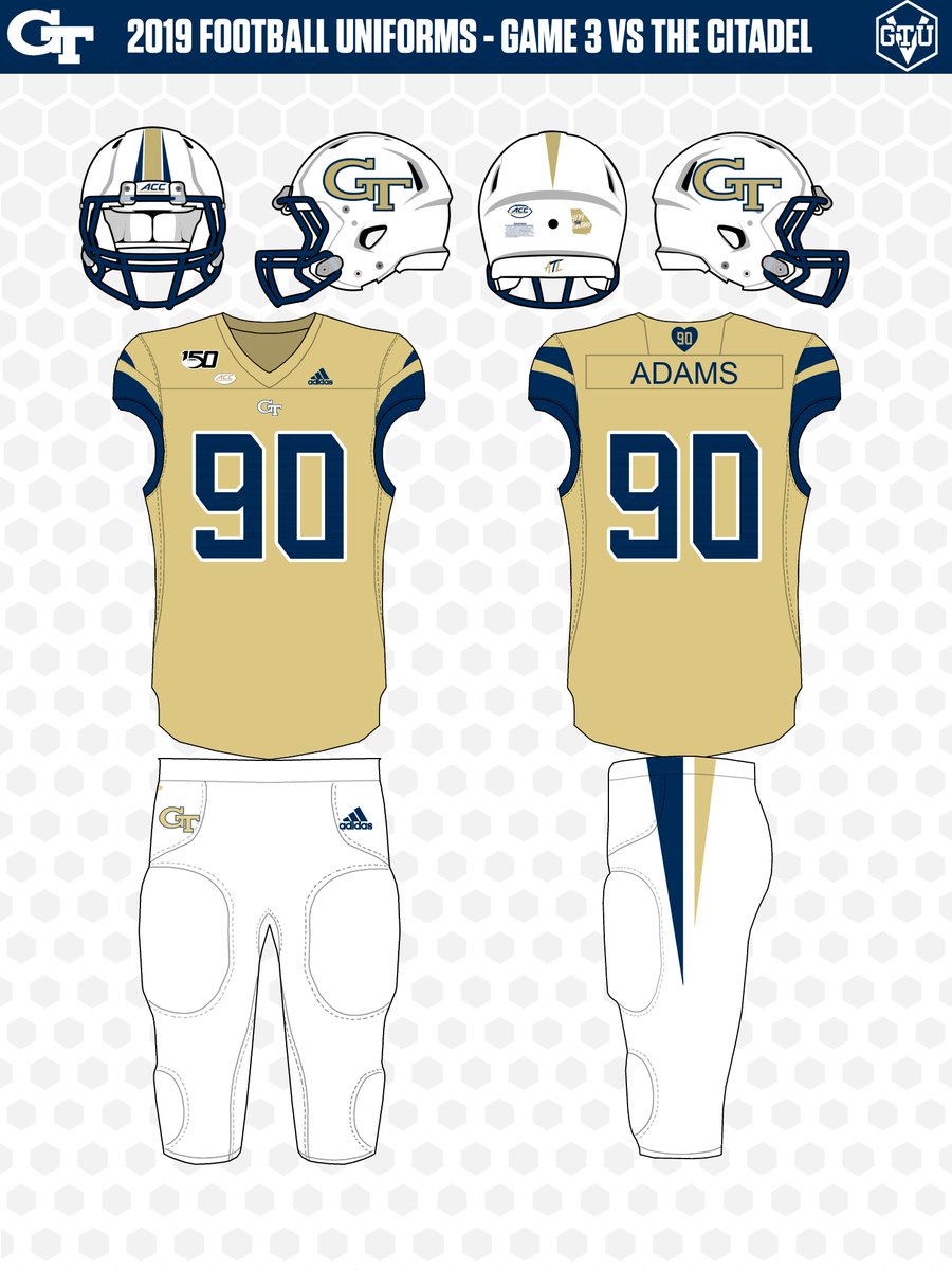 GTUniVault's tweet photo. My templates are finally finished so now the real work of archiving begins!
Here is every uniform worn in @CoachCollins first year at Georgia Tech!
(All jerseys in my 2019 archives are with #90 in memory of Brandon Adams)
#TogetherWeSwarm #4the404 #UniTracker
1/3 https://t.co/ObKjmDdpNw