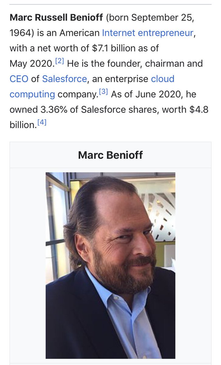 37/ MARC BERNIOFFCEO of SALESFORCE, which is BEING SUED FOR FACILITATING SEX TRAFFICKINGFmr ORACLE VP (see #3) -banned business w/ entire states for their (anti-Left) laws-Virtue-signaling [BO] collaborator & HRC supporter-Has the creepiest WikiPic so far