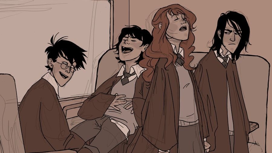 Lily sat up, rather flushed, and looked from James to Sirius in dislike. “Come on, Severus, let’s find another compartment.”“Ooh…” James and Sirius imitated her lofty voice; James tried to trip Snape as he passed. “See ya, Snivellus!”{DH ch. 33}