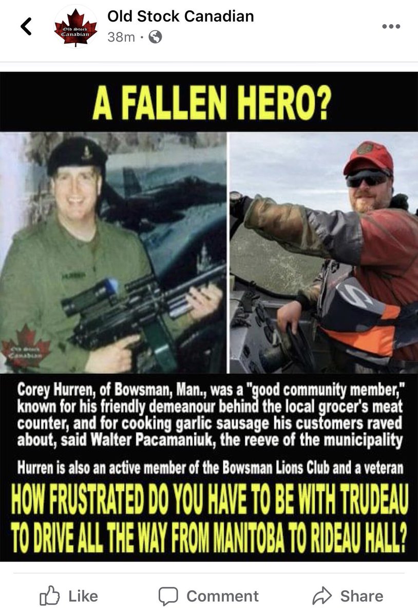 2. On the facebook page Old Stock Canadian, theyre lauding Hurren as a hero.