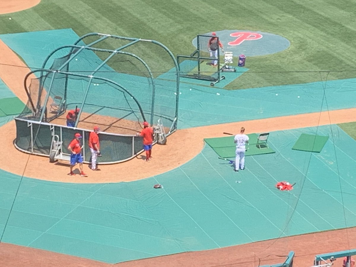 Mfranknfl's tweet image. Bryce Harper off to the right wearing a J.T. Realmuto shirt. #Philllies