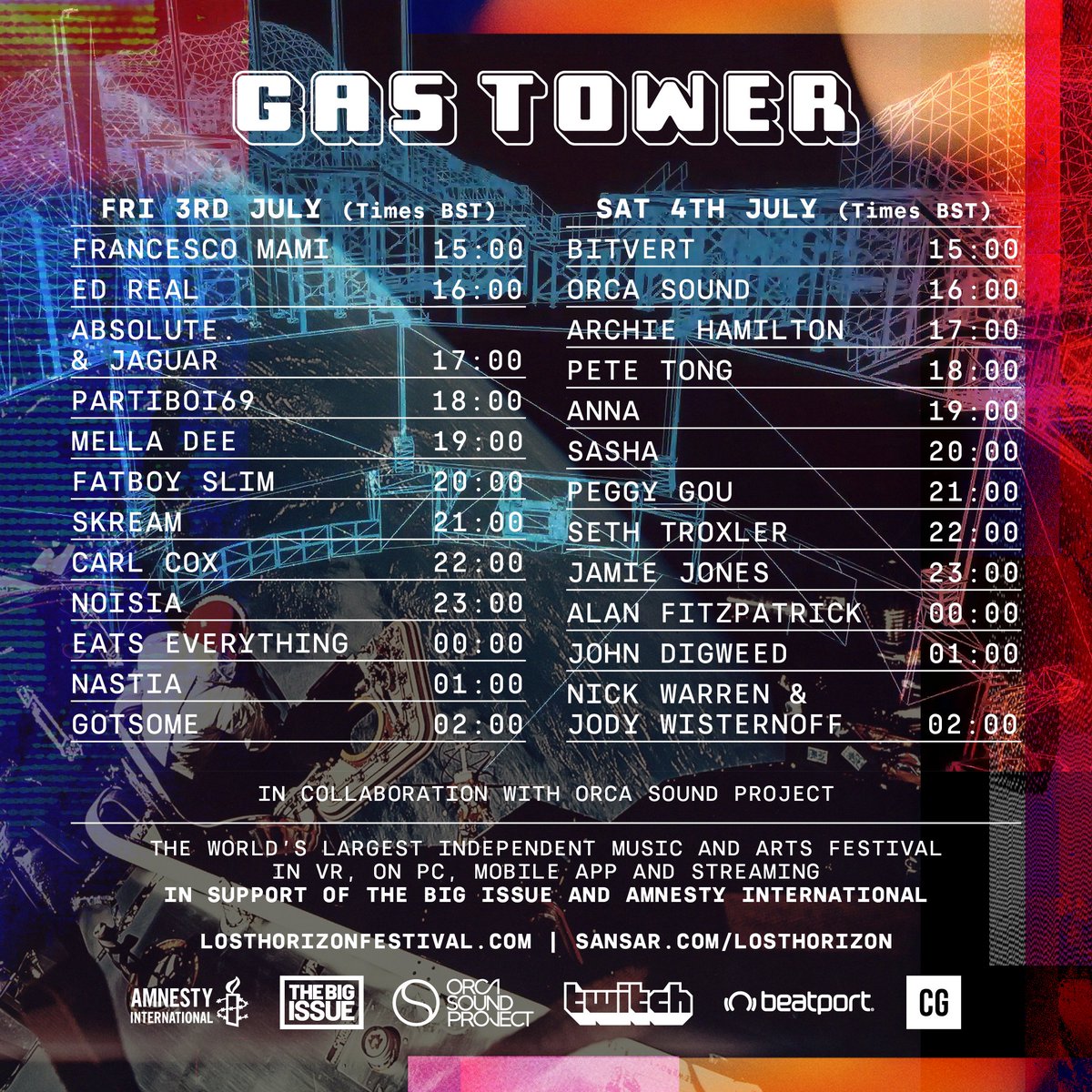 ShangrilaGlasto's tweet image. 🚨 ARE YOU READY? 🚨 

The virtual gates to Lost Horizon festival open at 3pm BST today!

Expect wild dance-floors, a visual feast of art and performance, hidden venues and some huge artists playing exclusively for you. 

We’ll see you in the virtual field!  

#LostHorizonFest