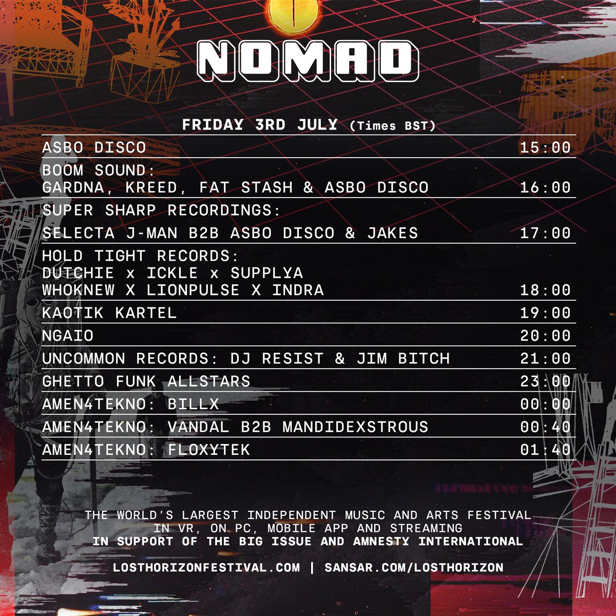 ShangrilaGlasto's tweet image. 🚨 ARE YOU READY? 🚨 

The virtual gates to Lost Horizon festival open at 3pm BST today!

Expect wild dance-floors, a visual feast of art and performance, hidden venues and some huge artists playing exclusively for you. 

We’ll see you in the virtual field!  

#LostHorizonFest