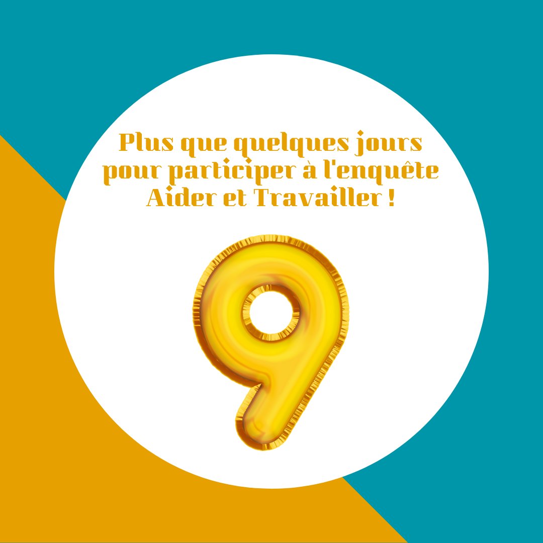 J-9 avant la fin de l'enquête "Aider et Travailler" lancée par <a href="/Interfacia/">Gabrielle GUEYE_Interfacia</a>, @Olystic_ , <a href="/Responsage/">RESPONSAGE</a>, @LelabRH et <a href="/TiliaOaidants/">Tilia pour les aidants</a> ! 

Alors n'hésitez pas et cliquez ici ▶️ bit.ly/2Bpdkee