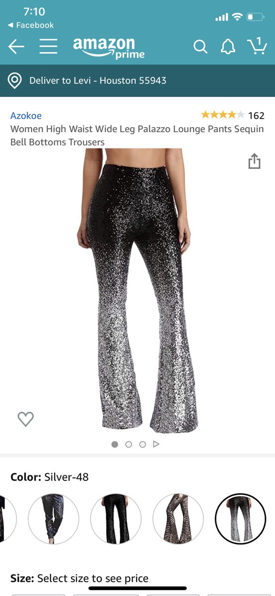 kateyfierce's tweet photo. I get that Amazon/Facebook ads are targeted to you, but I NEVER recall saying/searching/etc. anything about sequin bell bottom pants 😂😂 wut even are these https://t.co/LS22kDtyer