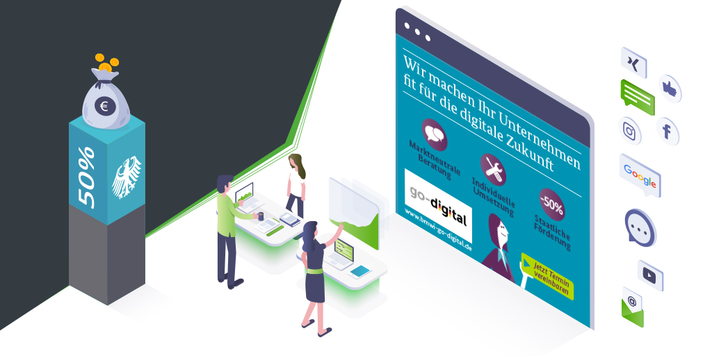 📢 Wir sind autorisierter Berater des „go-digital“ Förderprogramms des @BMWi_Bund. Bei uns erhalten #KMUs beim #OnlineMarketing eine staatliche Förderung von bis zu 50% (max. 16.500 €)! Prüfe jetzt deine Förderfähigkeit 👉 bit.ly/2CXgsy7 
#GoDigital #Digitalisierung