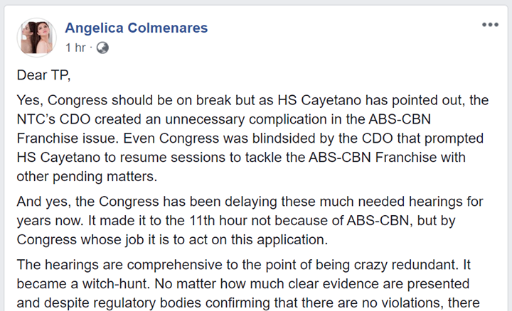 ThinkingPinoyPH's tweet photo. Dear Angel,

Thank you for your reply, and here’s my reply to your reply. 

[NOTE: See Angel Locsin's reply here -> https://t.co/TcLE72hWCF]

[1] ON NTC’S “UNNECESSARY” CDO

NTC had no other option but to issue a CDO after ABS-CBN’s franchise lapsed, as … https://t.co/MQa8saqIim https://t.co/tK3G5m10c9
