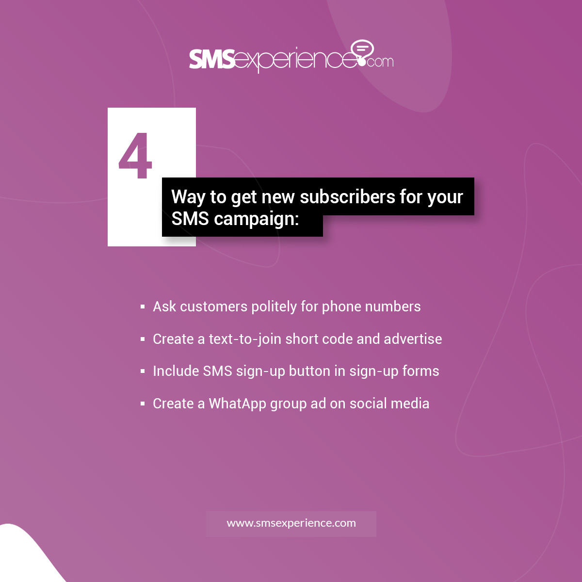 SMSexperience's tweet photo. πHow to get subscribers for your SMS marketing campaign
#helptip #sms #smsmarketing #broadshift #Smsexperinece #fastSMSdelivery #smsprovider #smsapi #likeforlikes #likes4likes #followforfollow #smstools https://t.co/kTKaRH1615