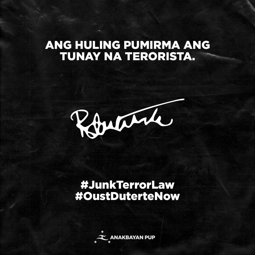 AnakbayanPUP's tweet photo. OPISYAL NA PAHAYAG: Sukdulang kinukondena ng Anakbayan PUP ang tuluyang pagsasabatas ng Anti-Terrorism Bill sa kabila ng malawakang oposisyon ng iba't-ibang sektor ng bansa at sa kabila ng krisis pangkalusugan na hatid ng COVID-19. (1/6) https://t.co/6m6WNdeF82