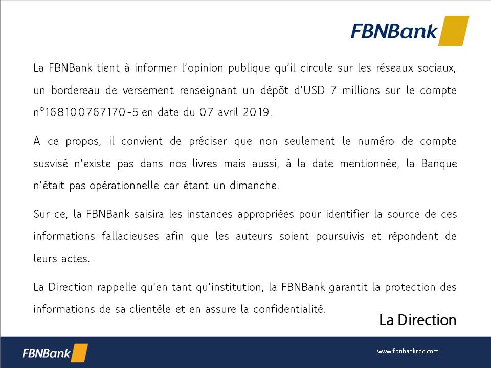FirstBankDRC's tweet photo. AVIS AU PUBLIC https://t.co/hbjjaRORnQ