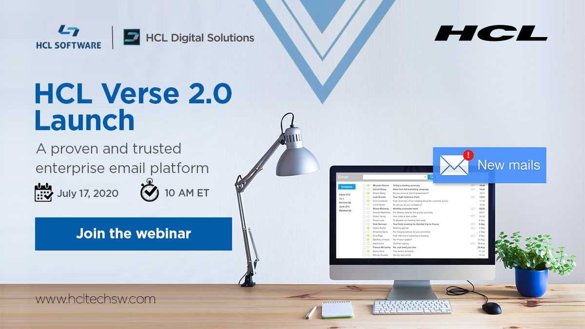 HCLDigital's tweet photo. Powered by #Domino, #HCLVerse is a proven and trusted #enterprise #emailplatform that empowers business users without exposing your organization to #securityrisks.
Join our #launch #webinar and learn about the significant capabilities to Verse v2.0. https://t.co/02mGD9h2cE https://t.co/LJ3igTftK0