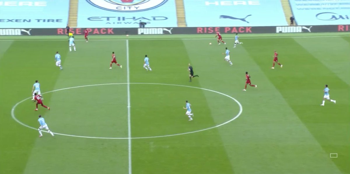 •As a result, LFC's main build-up strategy became their CBs and even Trent dropping into deep full-back areas to play aerial balls over the top of Man City's high defensive line into their front 3 - there were five attempts at this in just the first 12 minutes !!!