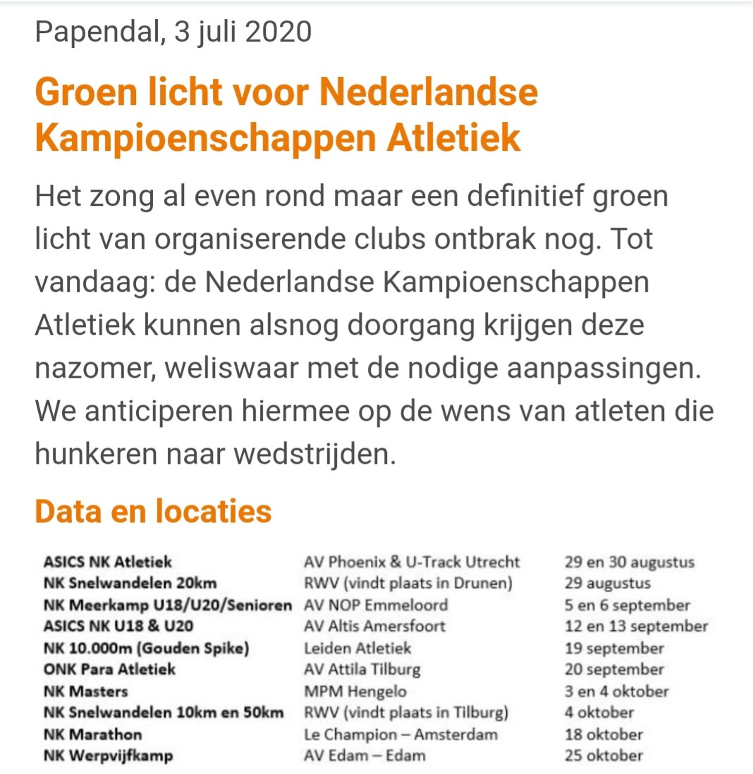 EricRoeske's tweet image. BREAK!
ASICS NK Atletiek 2020 terug naar Utrecht! 29 en 30 augustus #Maarschalkerweerd #Phoenix #U_Track