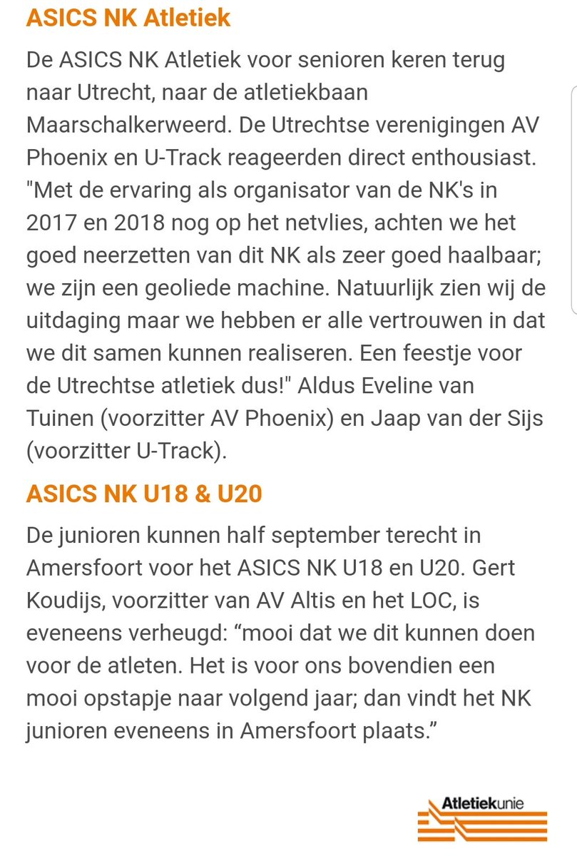 EricRoeske's tweet image. BREAK!
ASICS NK Atletiek 2020 terug naar Utrecht! 29 en 30 augustus #Maarschalkerweerd #Phoenix #U_Track