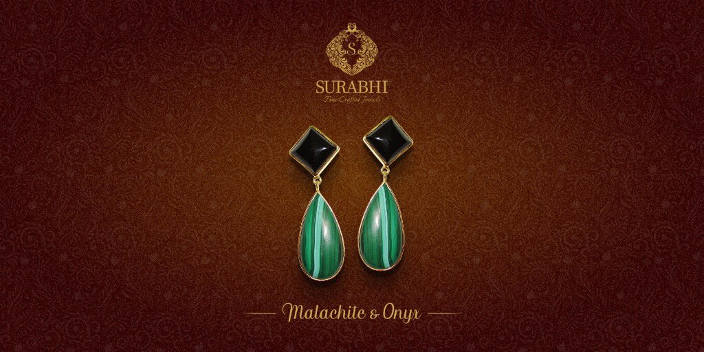 SurabhiJaipur's tweet photo. #DesignFavourites | Featuring the stone of transformation & the lovely colour of the heart chakra, these #malachite & #onyx earrings are known to bring success.
Team them up with a simple black Sari or a #cocktail dress & bring out the 'green-eyed' monster in everyone else! https://t.co/NeyXFHaseO