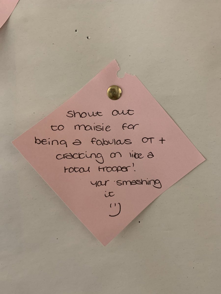 Such a good idea having a Shout Out board in the OT office, this made my day 💚. Much needed positivity #OccupationalTherapy