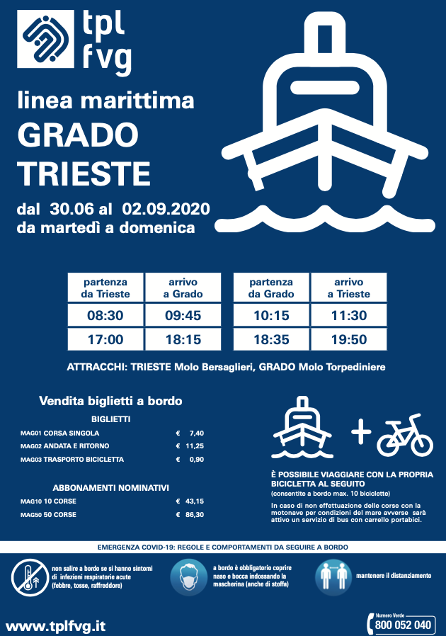 DiscoverTrieste's tweet photo. Attivo in @regioneFVGit la linea marittima #Trieste > #Grado.
Una bella occasione per una gita in giornata :-)

#DiscoverTrieste #FVGlive

cc @FVGlive @comunedigrado https://t.co/2LaASZxkF8