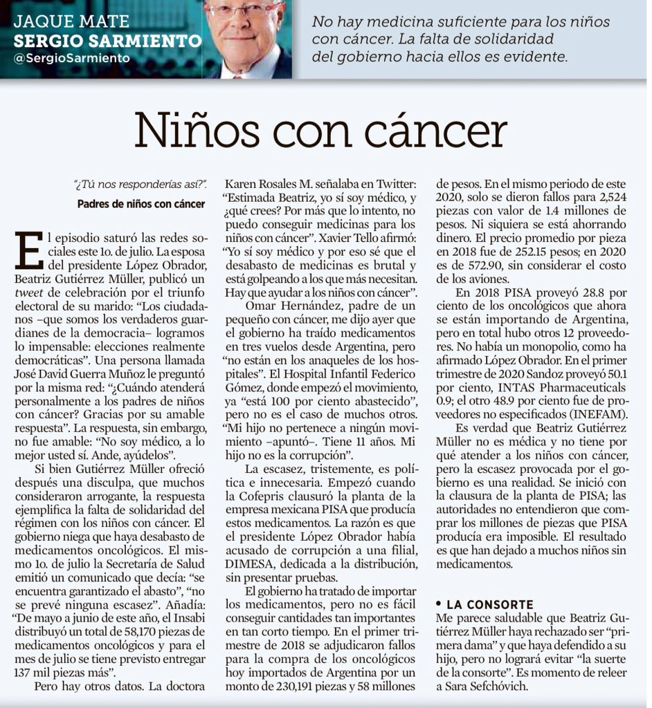 Por errores y caprichos del presidente sigue el desabasto de medicina para los niños con cáncer

Ni había monopolio ni se está comprando más barato, se compra poco y más caro

Por <a href="/SergioSarmiento/">Sergio Sarmiento</a>