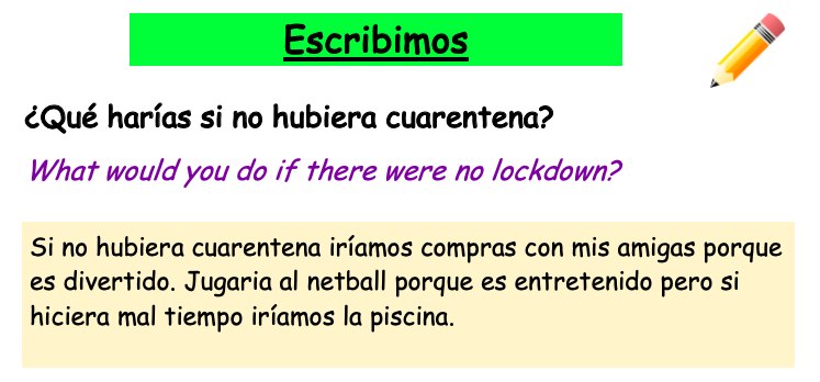 MrClarkeMFL's tweet photo. Y8s have been using some very complex "if" sentences with the conditional tense to describe what they would do if there were no lockdown. ¡Trabajo impresionante Adana, Libby y Josh! #workingfromhome @tsc_mfl_dep @thornleigh https://t.co/qDGRZQE0PF