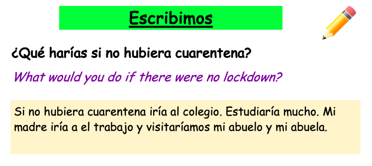MrClarkeMFL's tweet photo. Y8s have been using some very complex "if" sentences with the conditional tense to describe what they would do if there were no lockdown. ¡Trabajo impresionante Adana, Libby y Josh! #workingfromhome @tsc_mfl_dep @thornleigh https://t.co/qDGRZQE0PF