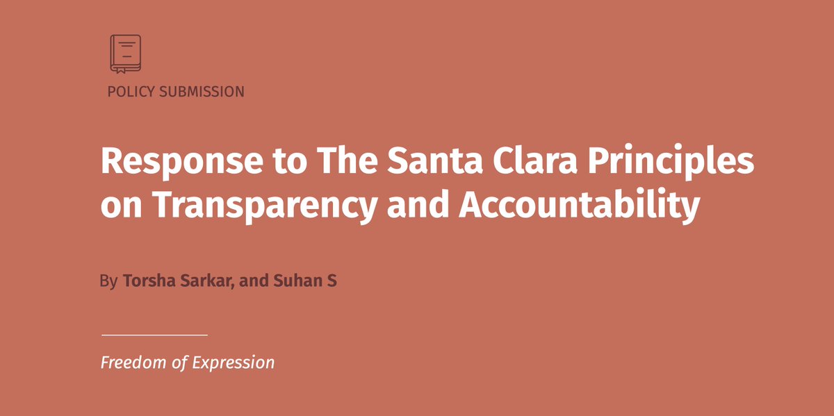 cis_india's tweet photo. This year, the Santa Clara Principles on Transparency and Accountability underwent a consultation to match the ever-changing content moderation landscape. Our responses to this consultation were drafted by Torsha Sarkar and @Suhaan_S
https://t.co/av8GYEiMV9 https://t.co/nJnUsfy7qW
