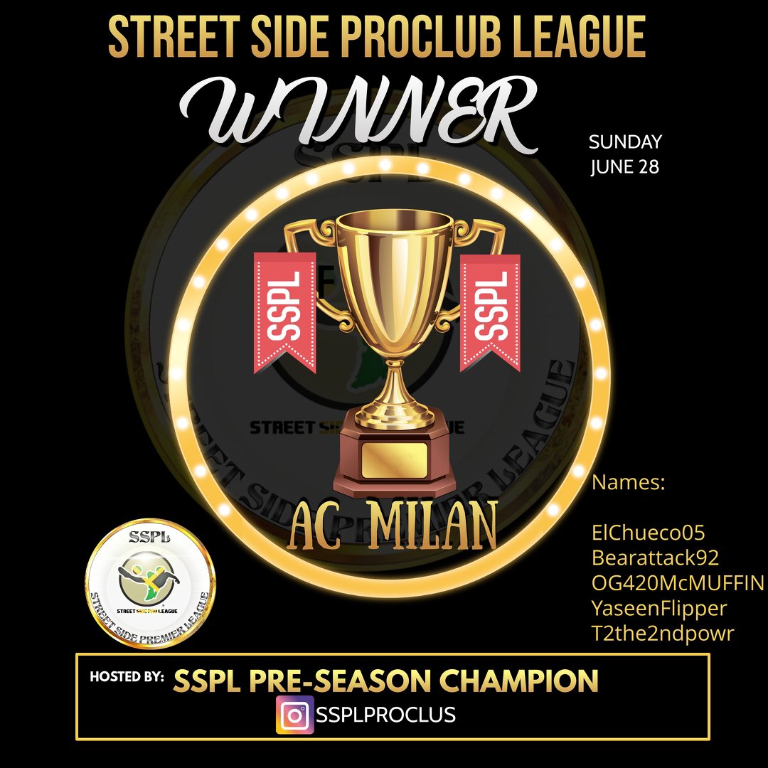 SSPLStreetSide's tweet photo. We late on our posts.. but congratulations to the winner team of our pre season of the Street Side Premier League.. SSPL AC MILAN .. @ProclubsRT https://t.co/ytnW8PcT70