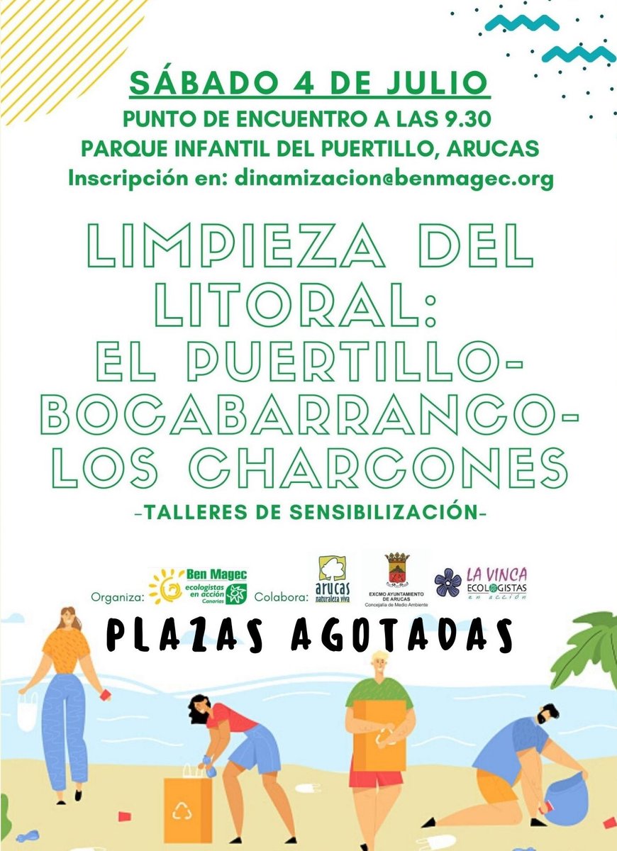 Hemos completado el número de asistentes para la limpeza de costa de este sábado. No olvides llevar mascarillas, tu propia agua, gorra para el sol, algún tentempié.  Y les animamos a venir a la zona en transporte público, bicicleta o coche compartido.

Estamos emocionados 💚