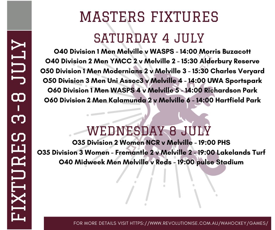 Melville City Hockey (@maroonzone) on Twitter photo ROUND 2/3 FIXTURES
A great start to the week with our Premier 1 and 2 Men both getting the W over <a href="/halehockey1905/">Hale Hockey Club</a> on Thursday night. Plenty of hockey to watch this weekend! #bleedmaroon ROUND 2/3 FIXTURES
A great start to the week with our Premier 1 and 2 Men both getting the W over <a href="/halehockey1905/">Hale Hockey Club</a> on Thursday night. Plenty of hockey to watch this weekend! #bleedmaroon