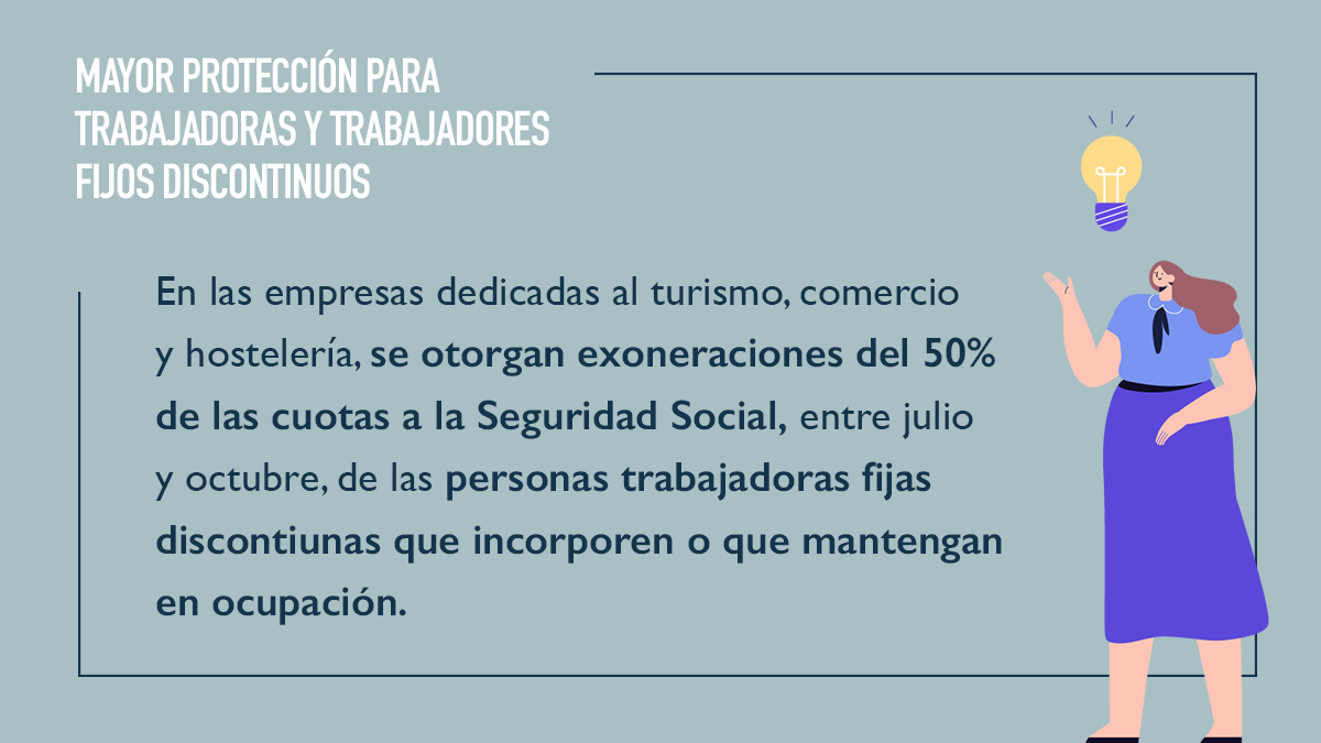 empleogob's tweet photo. ✅ El Real Decreto-ley, aprobado hoy en el Consejo de Ministros, refuerza la protección laboral de las trabajadoras y trabajadores fijos discontinuos que empresas de turismo, comercio y hostelería, reincorporen a la actividad o mantengan su ocupación. 

📎 https://t.co/1rPMUF0rHi https://t.co/fmgu2ylol3
