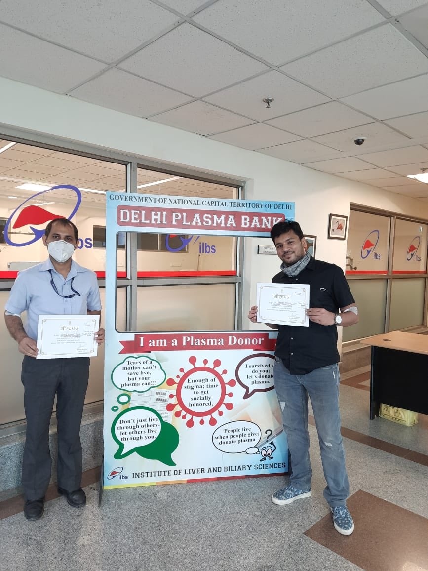 RajeevSolar's tweet photo. @concor_india COVID-19 warrior S/Shri Sunil Rana &amp; Bharat Bansal donated Plasma, making us proud, pl watch them at 10PM tonight on @TimesNow @UnionConcor #IndiaFightsCOVID19 @MoHFW_INDIA @LtGovDelhi https://t.co/4c5MRnDrTk