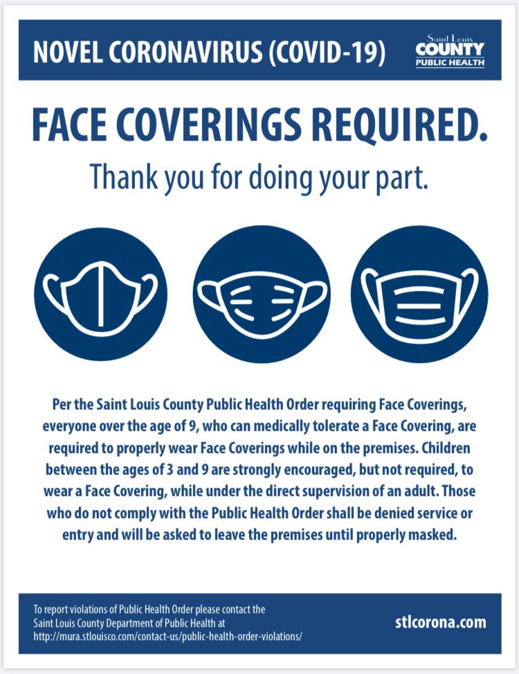 Beginning today, face coverings required in @SaintLouCo. Let’s all do our part to keep one another safe.