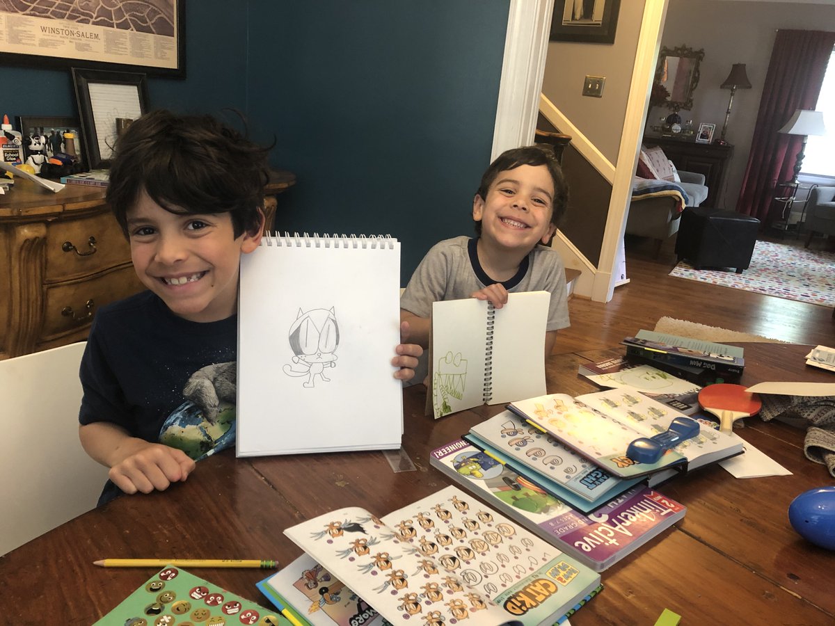 BookmarksNC's tweet photo. Books can be the window to whole new worlds - and adventures through art! Our young readers especially love Dav Pilkey's #DogMan and #CatKid. Anyone can draw their own with some #pilkeypower (and the help of a Bookmarks' book bone)! #bookswithpurpose https://t.co/GOu6gfIJpS