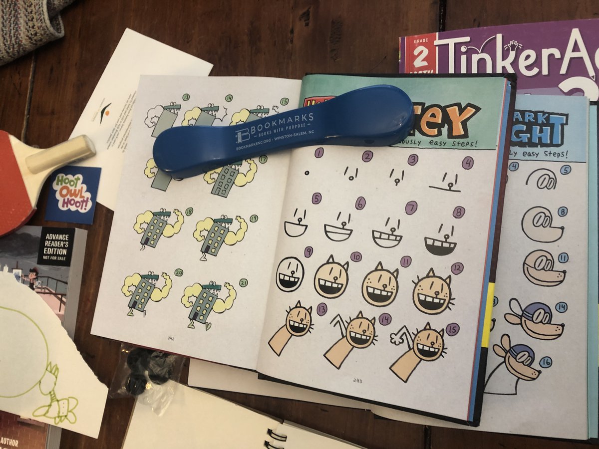BookmarksNC's tweet photo. Books can be the window to whole new worlds - and adventures through art! Our young readers especially love Dav Pilkey's #DogMan and #CatKid. Anyone can draw their own with some #pilkeypower (and the help of a Bookmarks' book bone)! #bookswithpurpose https://t.co/GOu6gfIJpS