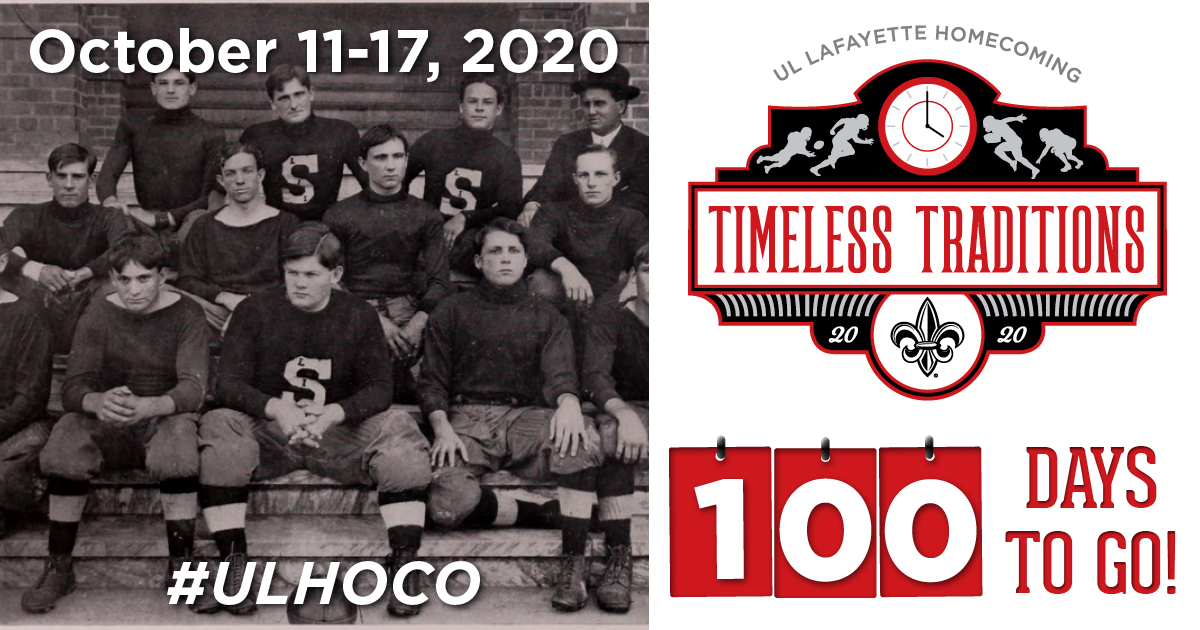 ulalumni's tweet photo. Homecoming 2020 is 100 days away! 🤟 Life may be filled with uncertainties but you can depend on Ragin' Cajuns celebrating Homecoming every fall. See what we're planning for Oct. 11-17 at https://t.co/UiyDdGxMzL.  

Special thank you to our 2020 Homecoming sponsor, Home Bank! https://t.co/TQnvTqdQYJ