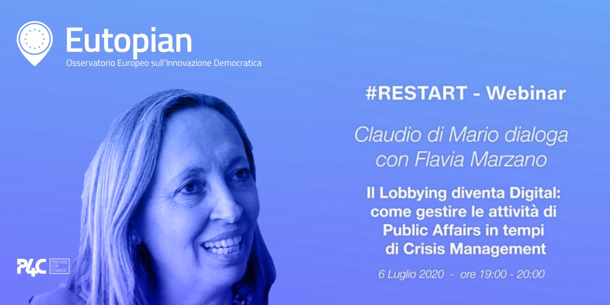Adl_Consulting's tweet image. 🚀 Il lobbying diventa digital: Claudio Di Mario dialoga con Flavia Marzano lunedì 6 luglio alle ore 19.

➡️ Vi aspettiamo insieme a @EutopianEU, l'osservatorio per l'innovazione democratica, iscriviti qui: bit.ly/2NRyXGv

@ingdimario @flavia_marzano 

#DigitalLobbying