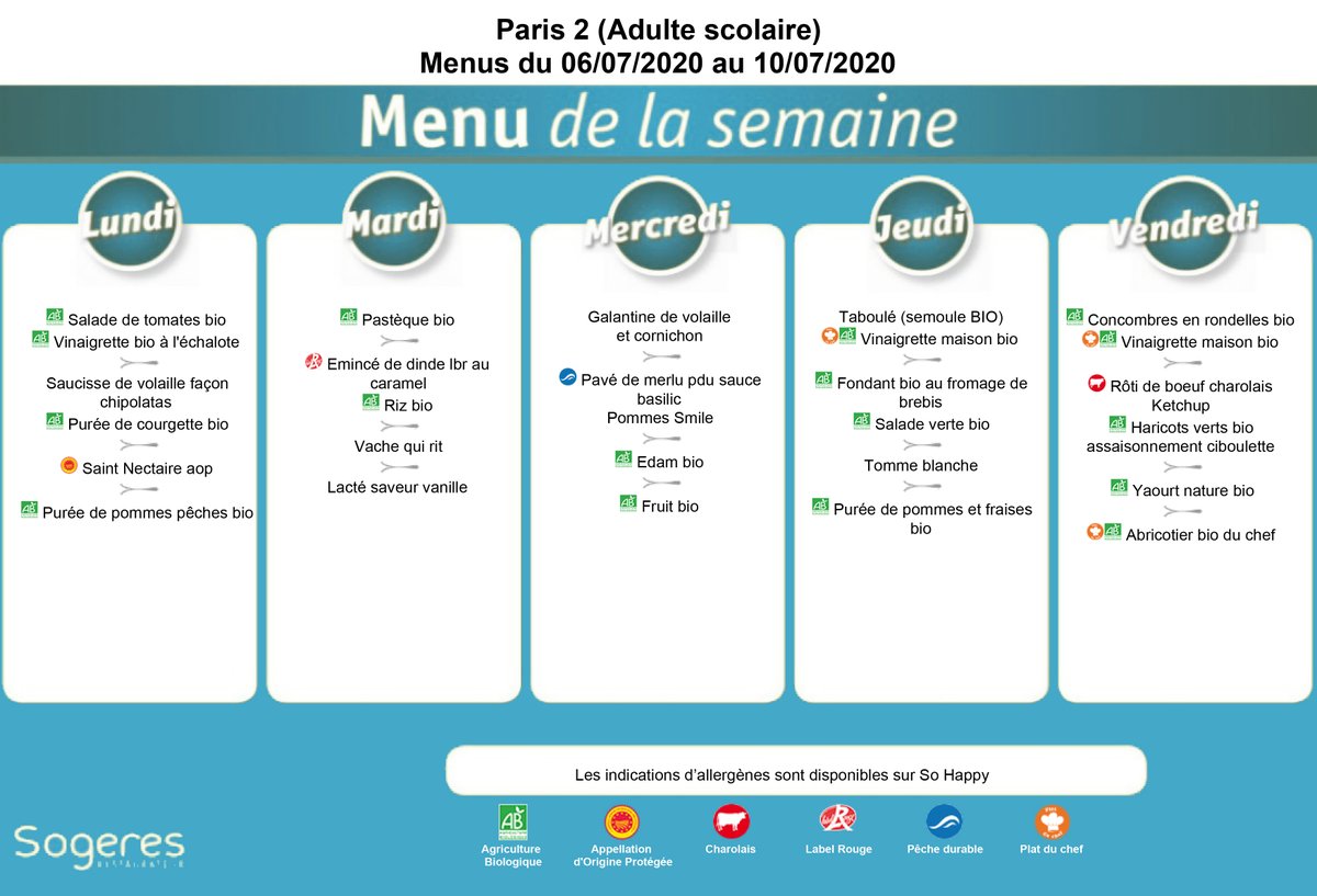 🥘🥗 Voici ce que vos enfants mangeront la semaine prochaine !

Les cantines du 2e sont pionnières 💪🏼 

Pourquoi ?
96% du contenu du repas est bio 🍃 100% des repas sont garantis sans OGM, ni huile de palme, ni poissons pêchés en eaux profondes.

+ d'infos mairie02.paris.fr/ma-mairie/educ…