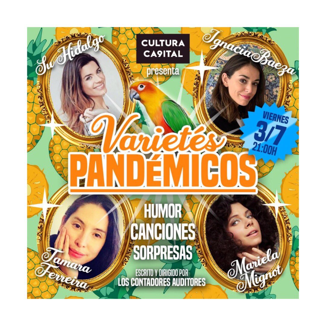 🌴 Hoy 🍍 
No te pierdas este show de música y comedia con cuatro actrices increíbles. Esta vez tratará sobre la fantasía que tenemos los chilenxs sobre Brasil. Nos vemos a las 21 hrs vía Zoom.