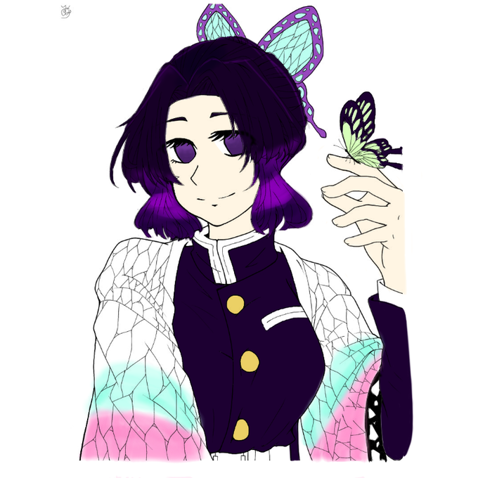 グレープゼリーさんがTwitterに投稿した胡蝶しのぶ(鬼滅の刃)のイラスト。