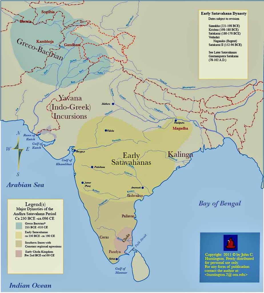 and Avanti or Western Malwa. It is thus estimated that the territory of Gautamiputra extended from Kathiawad in the north to the river Krishna in the south, and from Konkan in the west to Berar in the east.