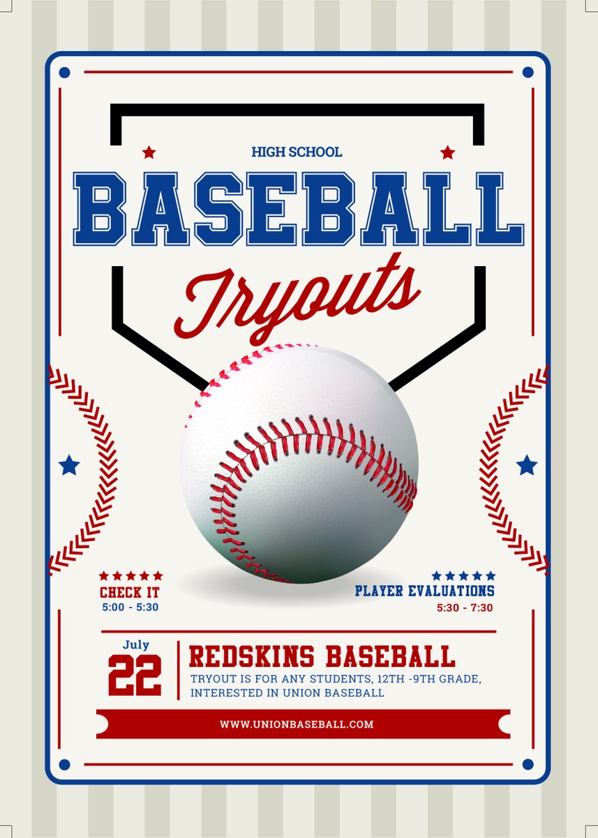 Baseball Tryouts - July 22nd unionbaseball.org/tryouts