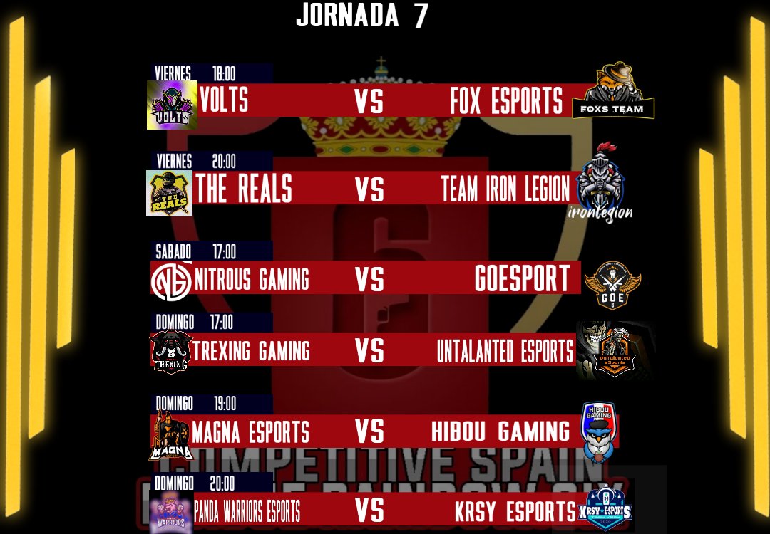 spain_r6's tweet photo. Buenas tardes a todos/as, os venimos a presentar el calendario de la 7° jornada de la liga. Estos serán los enfrentamientos. https://t.co/x1JY4d0u8u